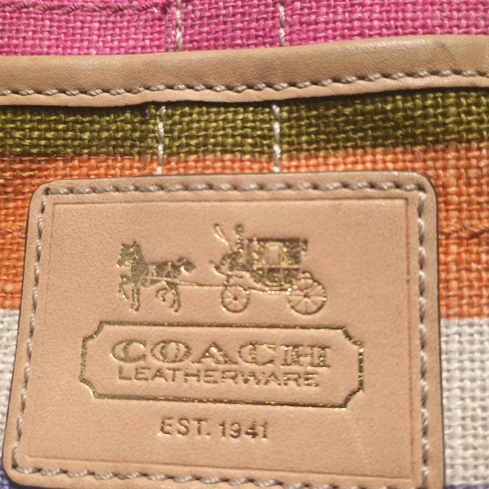 Coach Multicolor Stripe Canvas Tote with Tan Leather Trim - Picture 4 of 9